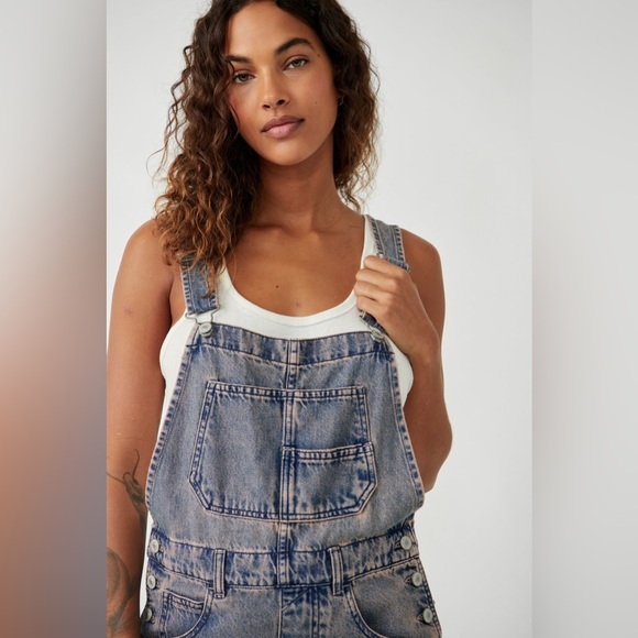 WE THE FREE Ziggy Shortalls Loose Fit Jumpsuit in Peach size L - Picture 8 of 14